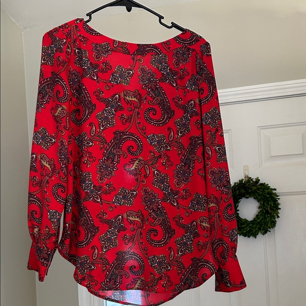 LOFT Red Paisley Blouse